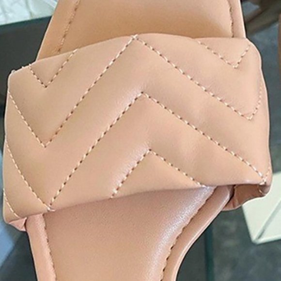 Quilted Square Toe Slide Flat Sandals - Picture 2 of 12